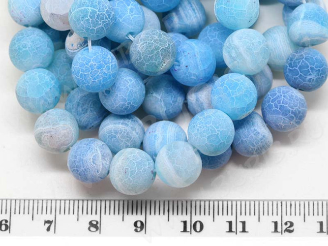(ОПТ) Бусина округлая 10мм матовый Агат кракле голубой полупрозрачный (камни) (НИТЬ)