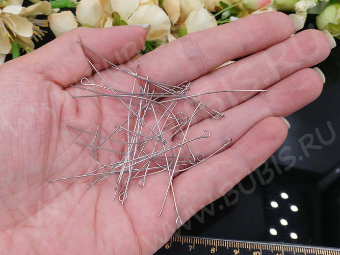 (СКИДКИ!!!) Штифт с петлёй 50*0,7мм цвет платины (Хирургическая сталь) (50шт)