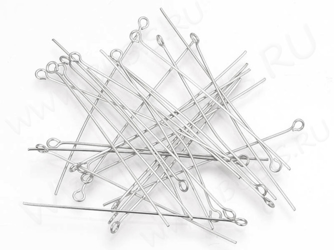 (СКИДКИ!!!) Штифт с петлёй 50*0,7мм цвет платины (Хирургическая сталь) (50шт)