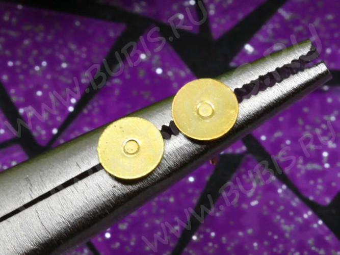Пуссеты ("гвоздики") №081 с платформой 6мм 12*6*6мм золотистые (хирургическая сталь+Brass) (10 ПАР)