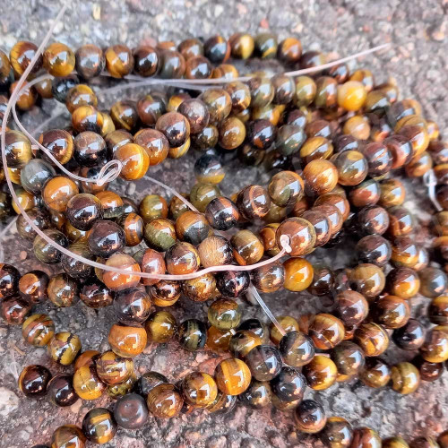 Бусина округлая 12мм МИКС Тигрово-Соколиный глаз (камни) (НИТЬ)