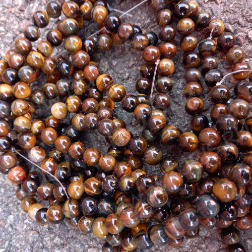 Бусина округлая 12мм МИКС Тигрово-Соколиный глаз (камни) (НИТЬ)