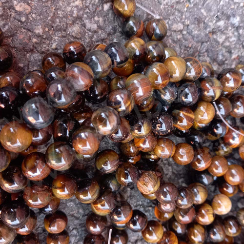 Бусина округлая 12мм МИКС Тигрово-Соколиный глаз (камни) (НИТЬ)