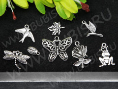 Набор подвесок № 08 Живая природа 13-26*7-28мм античное серебро (литьё) (комплект из 8шт.)