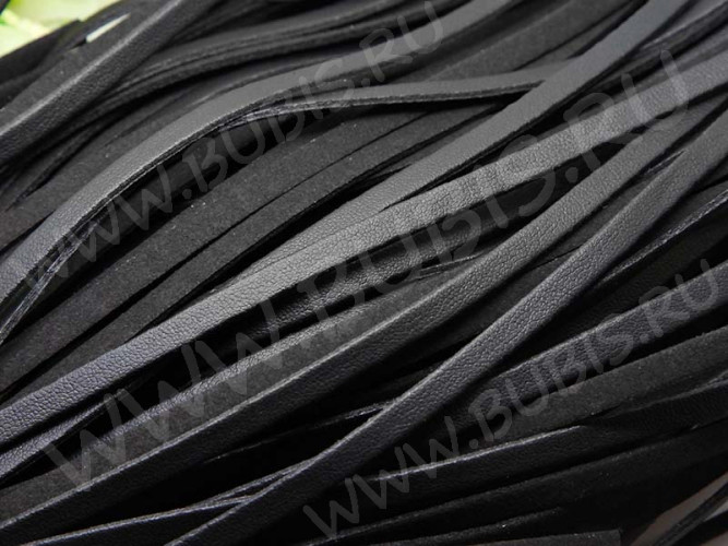 Шнур кожаный 33 мягкий кожзам полоска односторонний 5*1,5мм чёрный (1м)