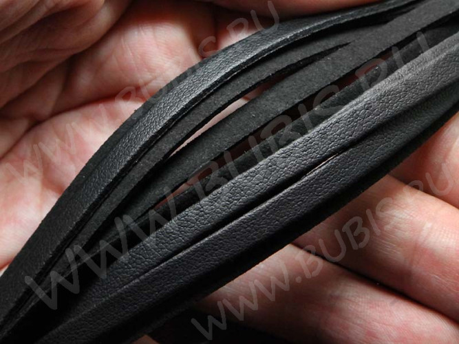 Шнур кожаный 33 мягкий кожзам полоска односторонний 5*1,5мм чёрный (1м)