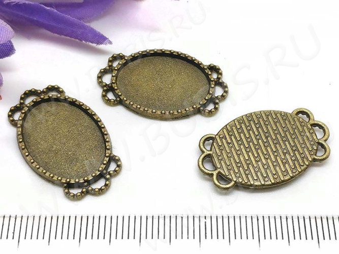282 Коннектор-сеттинг на 3 нити Овал (сеттинг 18*13мм) 25,5*15*2,3мм античная бронза (литьё)