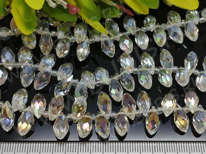 (СКИДКИ!!!) Подвеска Капля гранёная 12*6*5,5мм Хрусталь чистый прозрачный с АВ (имитация Сваровски) (10шт.)