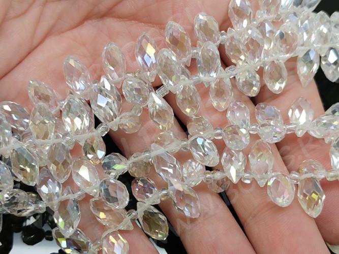 (СКИДКИ!!!) Подвеска Капля гранёная 12*6*5,5мм Хрусталь чистый прозрачный с АВ (имитация Сваровски) (10шт.)