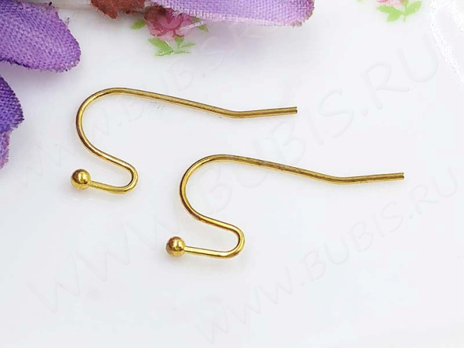 (ОПТ) Швензы-крючки №005 с шариком 20*12мм золотистые без никеля (Brass) (50 пар)