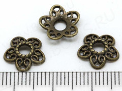 (СКИДКИ!!!) 053 Шапочка Цветочек ажурный 11*10,5*2,6мм античная бронза (литьё) (10шт.)