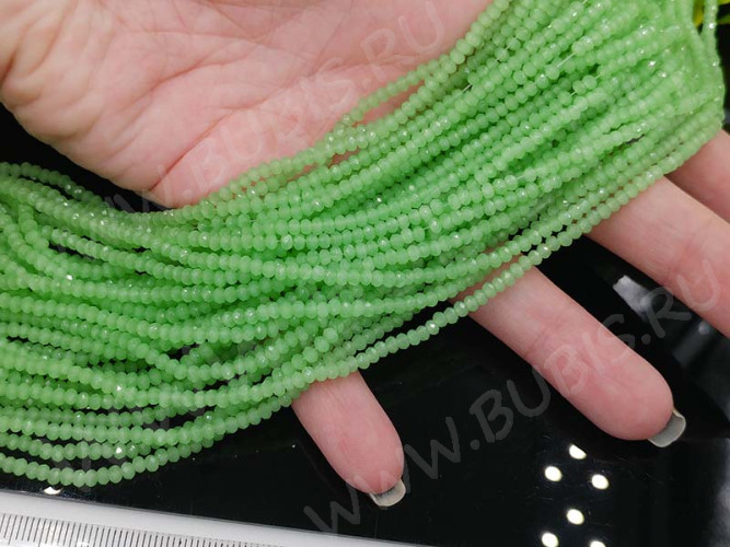 (СКИДКИ!!!) Бусина кристалл гранёный абакус 3*3*2мм "кошачий глаз" св.зелёный полупрозрачный (имитация Сваровски) (НИТЬ)