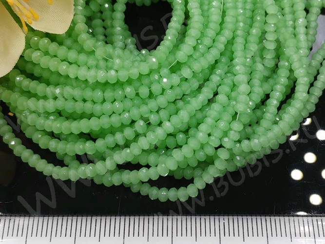 (СКИДКИ!!!) Бусина кристалл гранёный абакус 3*3*2мм "кошачий глаз" св.зелёный полупрозрачный (имитация Сваровски) (НИТЬ)