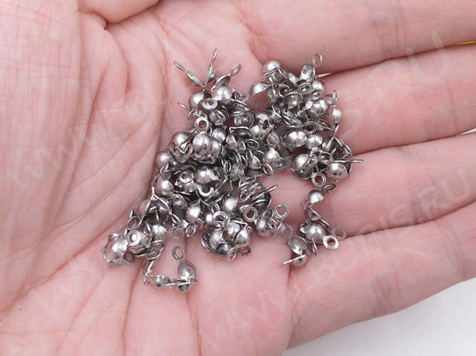 (СКИДКИ!!!) Зажимы №41 Калотты (скуфейка) укреплённые стальные 8,5*4мм цвет платины (Хирургическая сталь) (100шт)