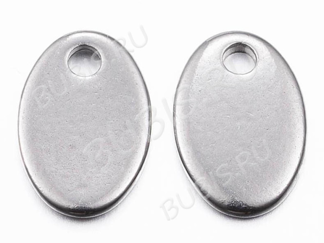 Подвеска Жетон 19 Овал 9*6*0,9мм цвет платины (Хирургическая сталь) (10шт)