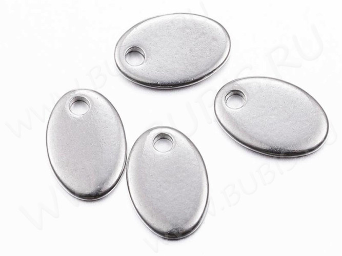 Подвеска Жетон 19 Овал 9*6*0,9мм цвет платины (Хирургическая сталь) (10шт)