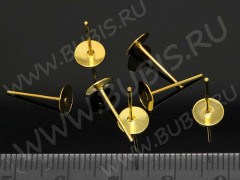 Пуссеты (&quot;гвоздики&quot;) №094 с платформой 6мм 12*6*6мм золотистые (Iron) (10 пар)
