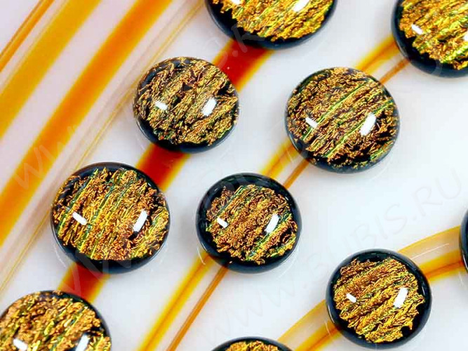 Кабошон Фьюзинг 004 Круглый 13-18мм Дихроик на черном Яркий оранжевый Полосы UBF