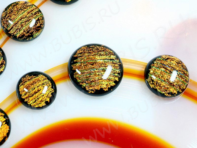 Кабошон Фьюзинг 004 Круглый 13-18мм Дихроик на черном Яркий оранжевый Полосы UBF