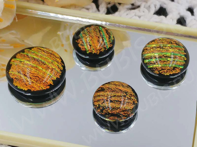 Кабошон Фьюзинг 004 Круглый 13-18мм Дихроик на черном Яркий оранжевый Полосы UBF