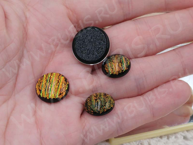 Кабошон Фьюзинг 004 Круглый 13-18мм Дихроик на черном Яркий оранжевый Полосы UBF