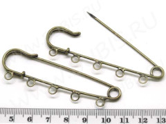 Основа (заготовка) для броши №32 булавка большая с 5-ю кольцами 70*20,5*5мм античная бронза (Iron)