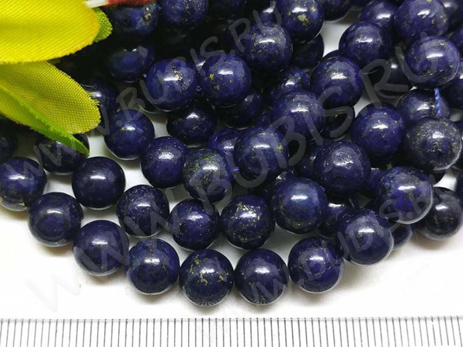 (ОПТ) Бусина округлая 8мм Лазурит с пиритом натуральный (камни) (НИТЬ)