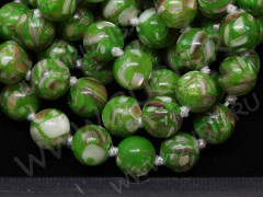 (ОПТ) Бусина округлая Мозаика 06 с перламутром 10мм зелёная (камни) (НИТЬ)