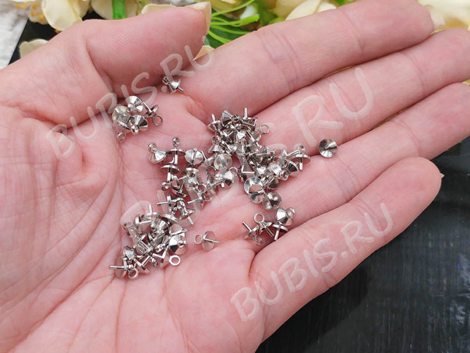 Держатель кулона 073 шапочка со штырьком 7*5*5мм цвет платины (Brass) (10шт)