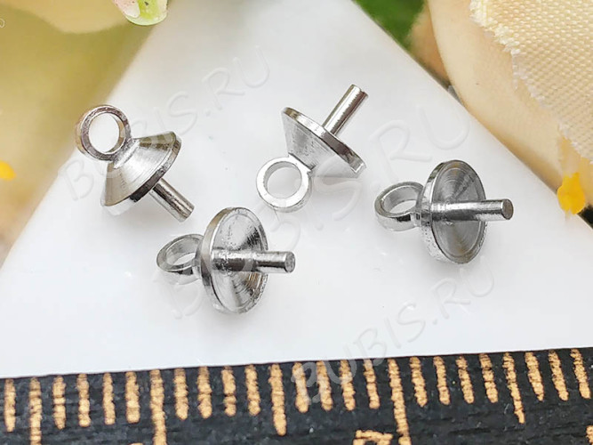 Держатель кулона 073 шапочка со штырьком 7*5*5мм цвет платины (Brass) (10шт)