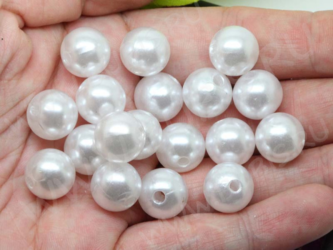 Бусина Округлая 33 "Жемчуг" 12мм белый (акрил)(10шт)