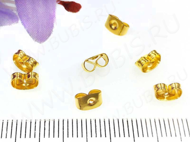 (СКИДКИ!!!) Зажимы для пуссет (гвоздиков) и швенз №09 6,5*4,5*3мм золотистые (Iron) (50 пар)