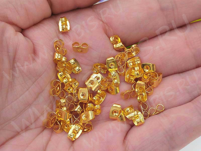 (СКИДКИ!!!) Зажимы для пуссет (гвоздиков) и швенз №09 6,5*4,5*3мм золотистые (Iron) (50 пар)