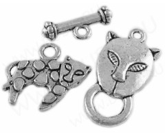 116 Тоггл из 3х частей Кот дикий 26*13мм античное серебро (литьё)