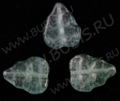 Бусина Листик 02 12,5*10,5*3мм св.голубо-бирюзовый полупрозрачный (стекло)