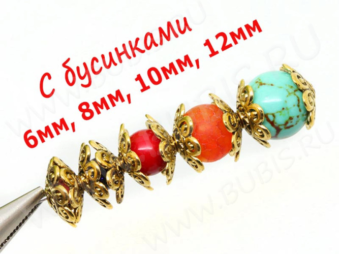 (СКИДКИ!!!) 169 Шапочка Завитки 12,5*12,5*3,5мм античное золото (литьё) (10шт)