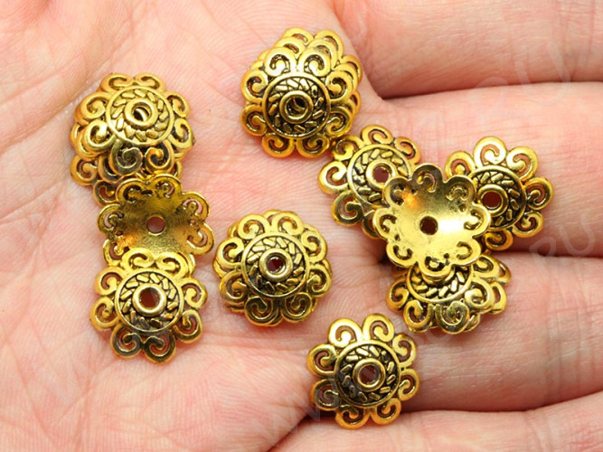 (СКИДКИ!!!) 169 Шапочка Завитки 12,5*12,5*3,5мм античное золото (литьё) (10шт)