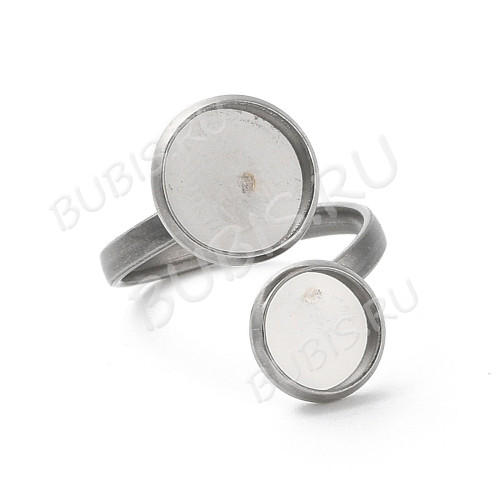 Основа (заготовка) для кольца 169 17мм 2 сеттинга 8мм и 10мм цвет платины (Хирургическая Сталь)