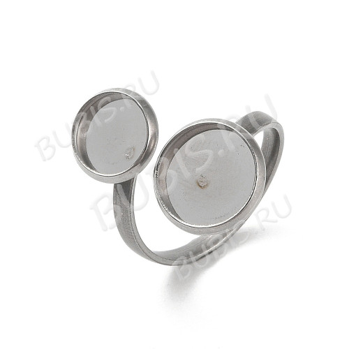 Основа (заготовка) для кольца 169 17мм 2 сеттинга 8мм и 10мм цвет платины (Хирургическая Сталь)