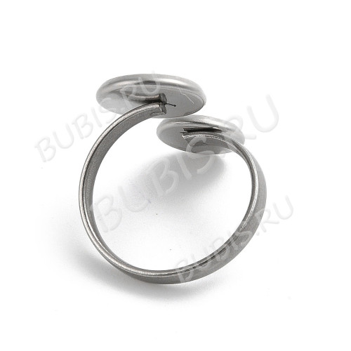 Основа (заготовка) для кольца 169 17мм 2 сеттинга 8мм и 10мм цвет платины (Хирургическая Сталь)