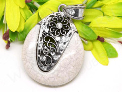 Кулон 33 имитация камня со стразами 74*45*9мм античное серебро и белый молочный (металл, резин и стекло)