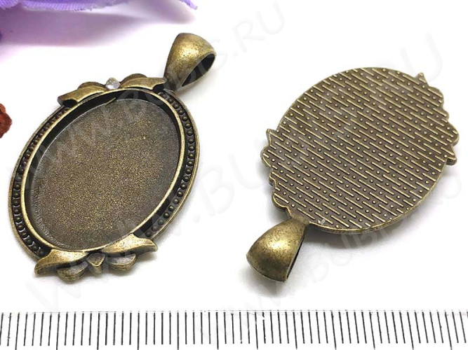 Подвеска-сеттинг Овал 50 (сеттинг 25*18мм) 42*23,5*2,8мм античная бронза (литьё)