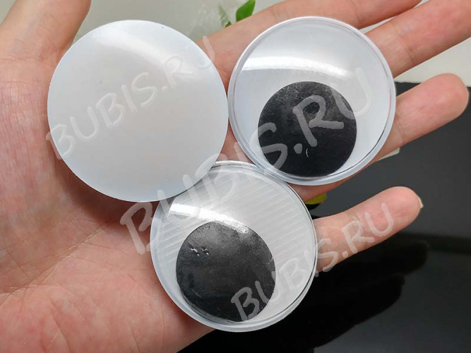 Глазки №09 Округлые с бегающим зрачком ОГРОМНЫЕ 50*50*9мм чёрно-белые (декоративные элементы) (2шт.)