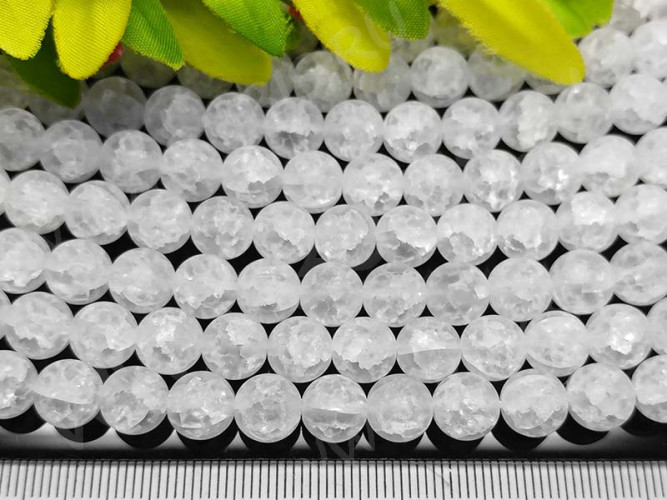 Бусина округлая 8мм Кварц сахарный (имитация) прозрачный матовый (стекло) (НИТЬ)