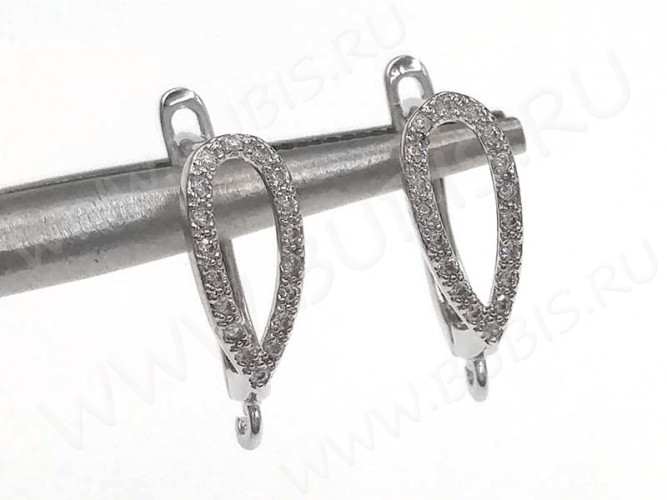 Швензы с английским замком №60 с инкрустацией кубическим цирконием 18*11,5*5,5мм цвет платины и прозрачные (Milano LUX) (Brass и фианит) (1 пара)