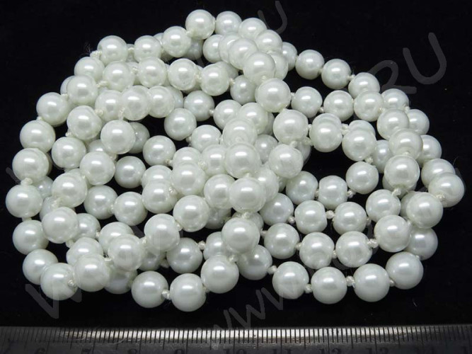 Бусина округлая "жемчуг" 8мм белая жемчужная (стекло) (10шт.)