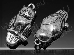 Подвеска Сова 32 3D большая 46,5*23*12,5мм античное серебро (металлоакрил)