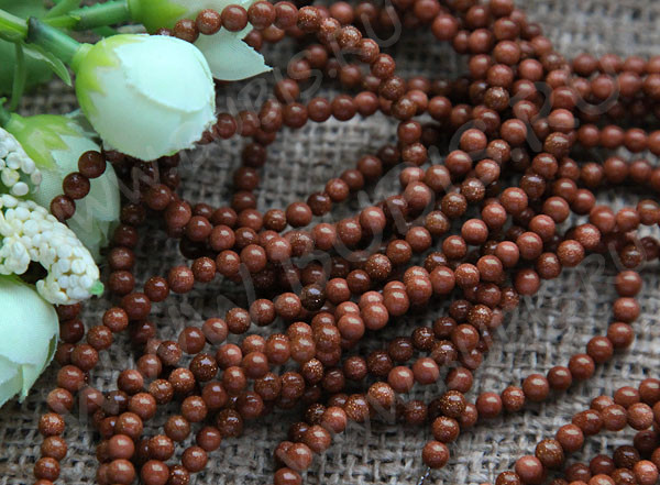 (ОПТ) Бусина округлая 4мм Авантюрин золотистый имит. (камни) (НИТЬ)