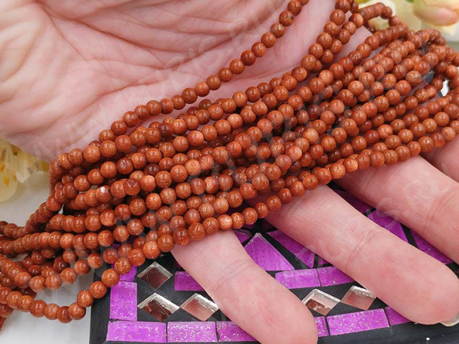 (ОПТ) Бусина округлая 4мм Авантюрин золотистый имит. (камни) (НИТЬ)