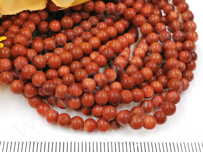 (ОПТ) Бусина округлая 4мм Авантюрин золотистый имит. (камни) (НИТЬ)